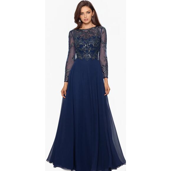 Xscape Navy Long Sleeve Dress - Picture 1 of 10